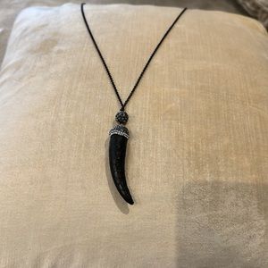 Leather and crystal black Italian horn necklace